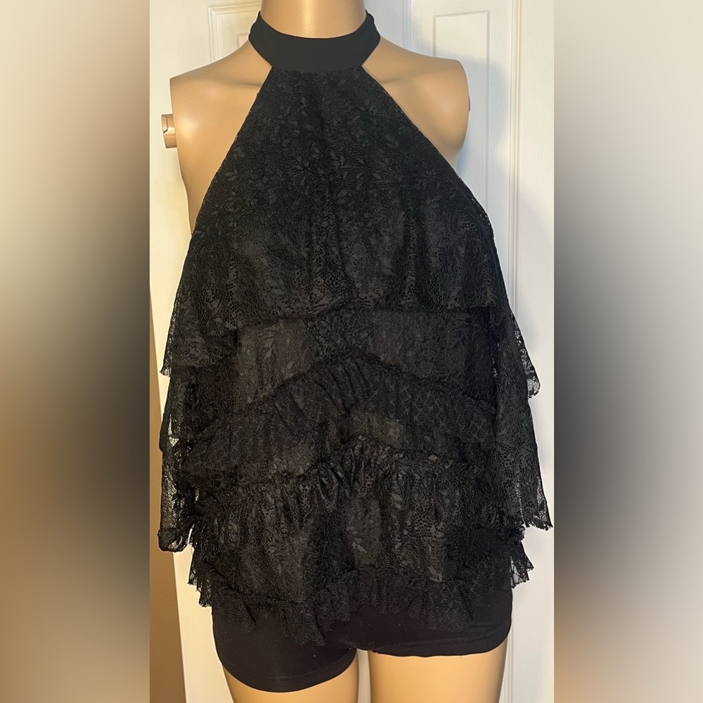 Zara Black Lace Ruffled Halter Neck Cold
Shoulder Top Size S - Picture 16 of 16